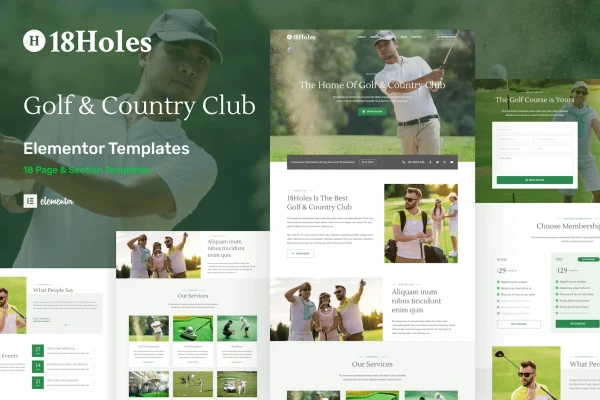 18Holes golf and country club Elementor template kit preview