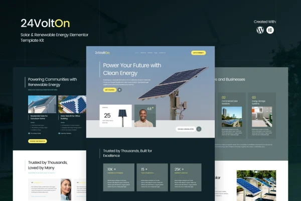 24Volton solar and renewable energy Elementor template kit preview