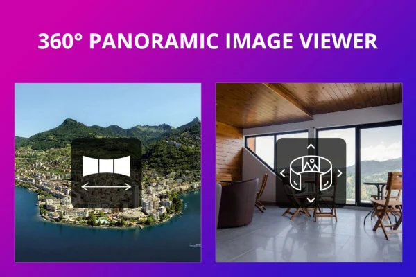 360° Panoramic Viewer plugin banner with an interactive panoramic image