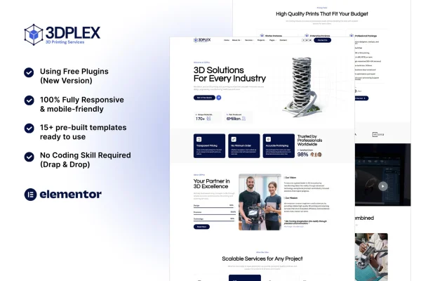 3DPlex 3D printing services Elementor template kit preview