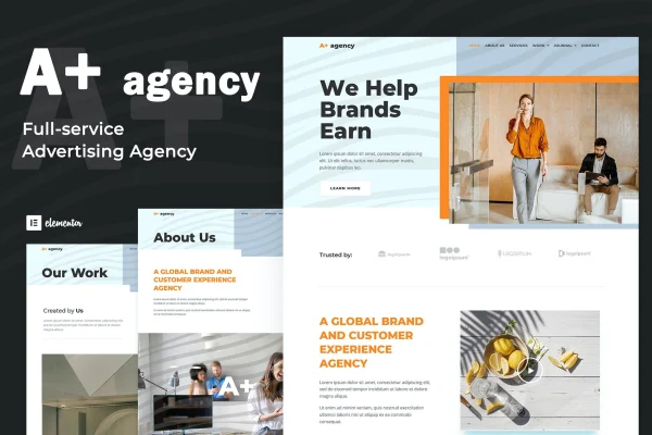 A-Plus Creative Agency Elementor template kit cover showing agency website page designs