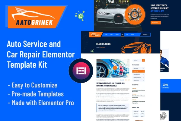 Aatogrinek auto service and car repair Elementor template kit preview