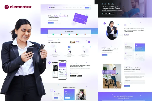 Abang digital bank and financial investment Elementor template kit preview