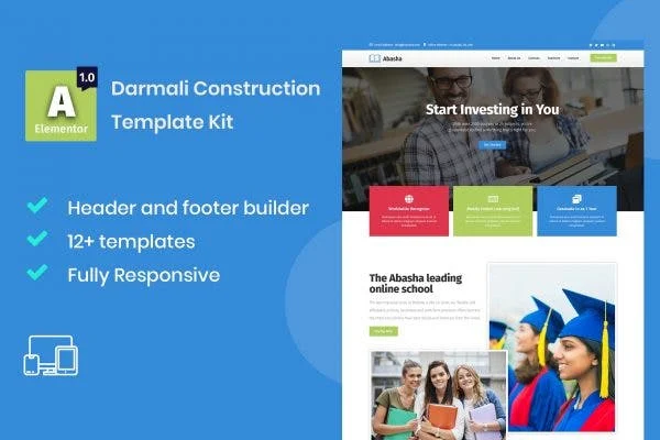 Abasha education and learning courses Elementor template kit cover image