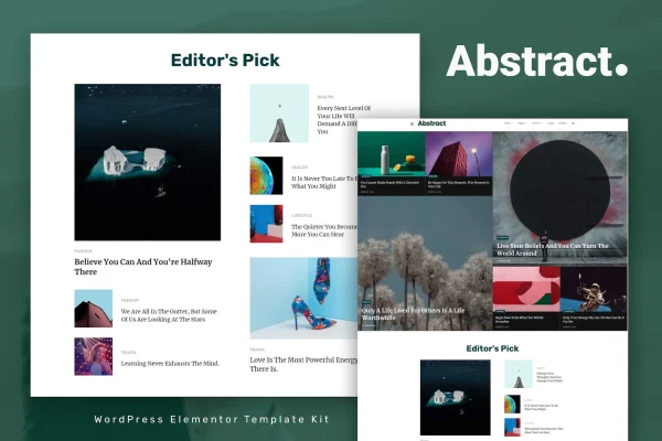 Abstract blog and magazine Elementor template kit preview