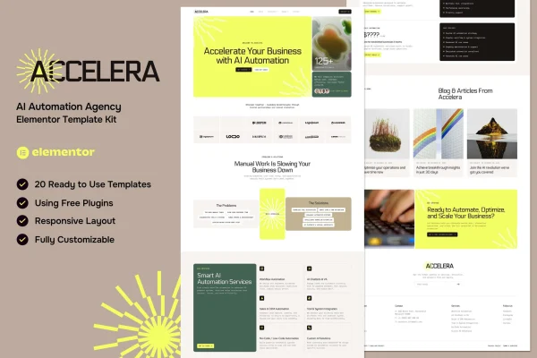 Accelera AI automation agency Elementor template kit preview