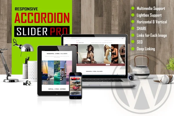 Accordion Slider PRO plugin banner showing an accordion image slider