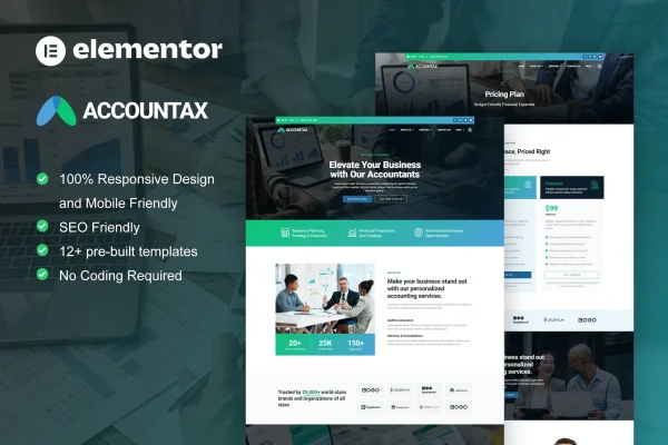 Accountax accounting and tax firm Elementor template kit preview