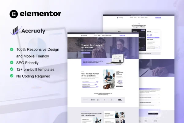 Accrualy tax advisor and financial consulting Elementor template kit preview