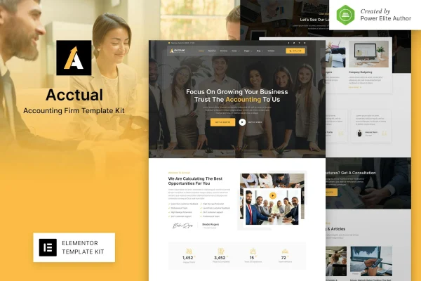 Acctual accounting firm Elementor template kit page previews