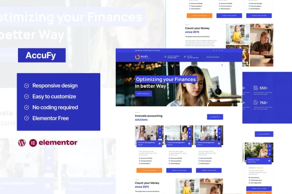 Accufy accounting consultant Elementor template kit preview