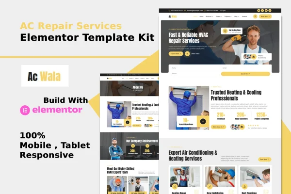 AcWala air conditioner and HVAC repair Elementor template kit preview