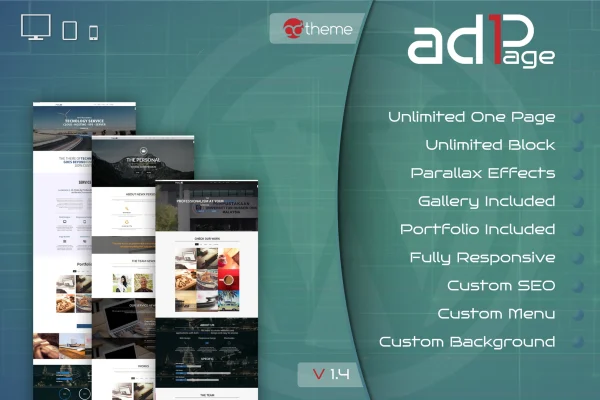 AD ONE PAGE parallax one page builder WordPress plugin banner