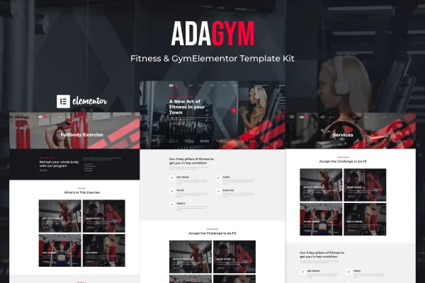 Adagym fitness and gym Elementor template kit preview