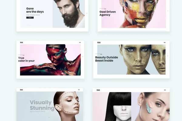 Adios portfolio WordPress theme preview with creative homepage layouts
