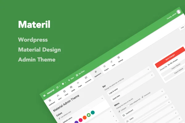 Admin Theme - Material plugin banner showing a Material Design WordPress dashboard