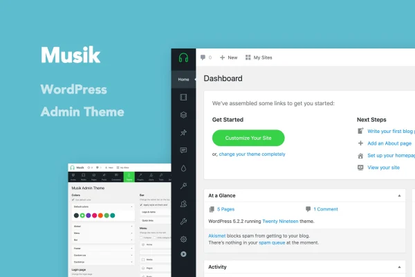 Admin Theme - Musik WordPress admin dashboard plugin banner