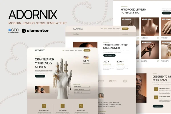 Adornix jewelry store Elementor template kit preview