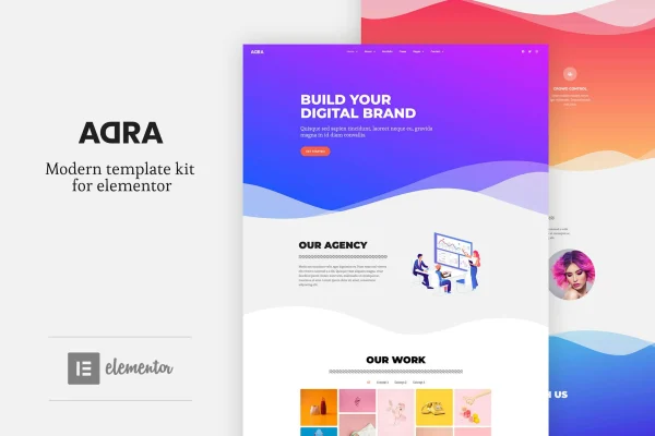 Adra Elementor template kit cover showing a creative one-page portfolio layout