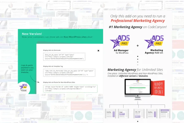 ADS PRO – Marketing Agency Parser add-on banner showing the ad agency dashboard