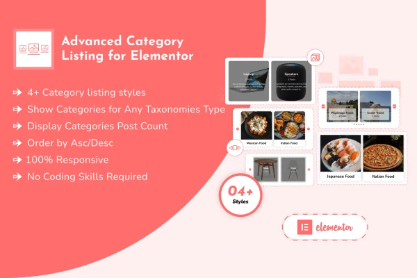 Advanced Category Listing for Elementor plugin banner