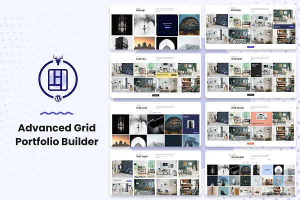 Advanced Grid Portfolio Builder plugin banner showing a portfolio grid layout