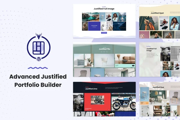 Advanced Justified Portfolio Builder plugin banner with a justified image grid