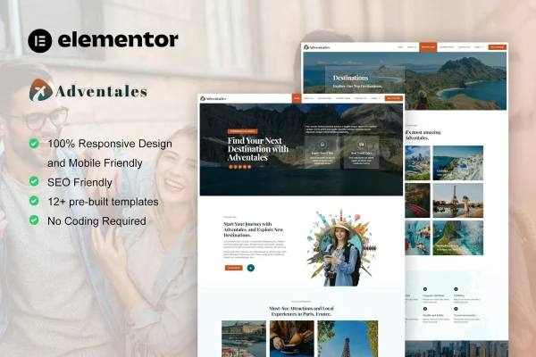 Adventales travel blog Elementor template kit preview