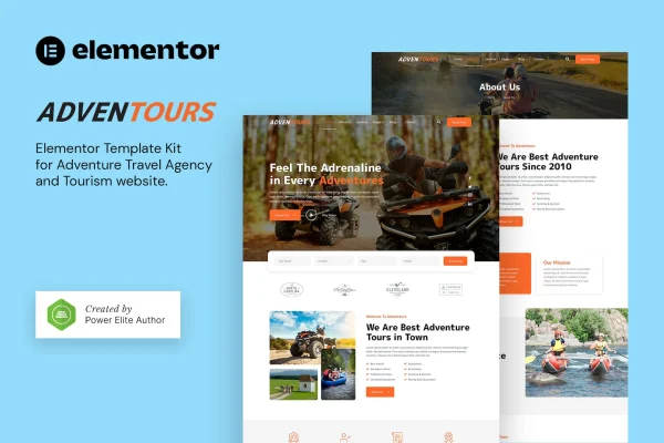 Adventours adventure travel agency Elementor template kit preview