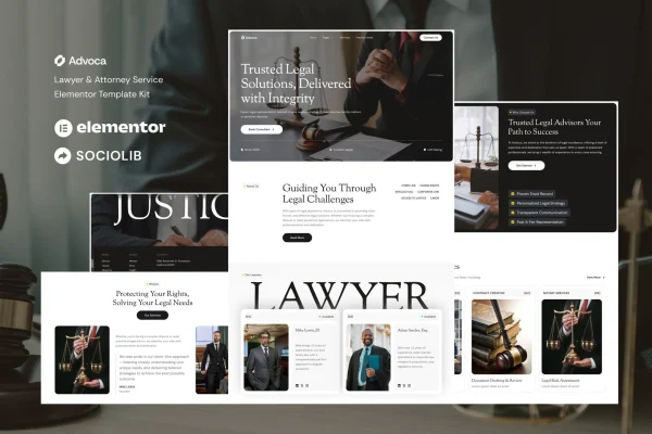Advoca lawyer and attorney Elementor template kit preview