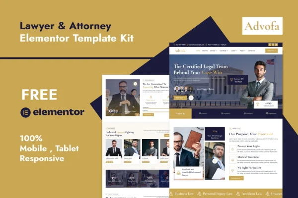 Advofa lawyer and attorney Elementor template kit preview