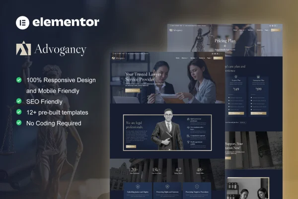 Advogancy attorney and law firm Elementor Pro template kit preview