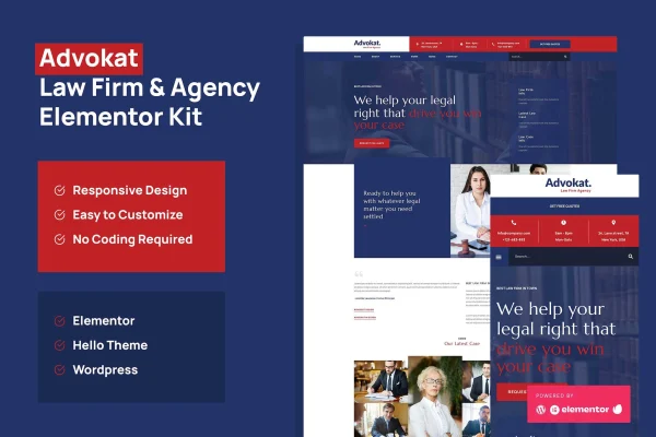 Advokat law firm and agency Elementor template kit preview