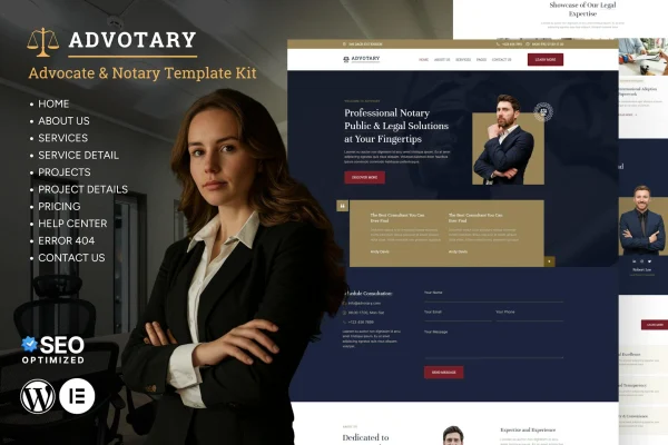 Advotary notary public and legal services Elementor template kit preview