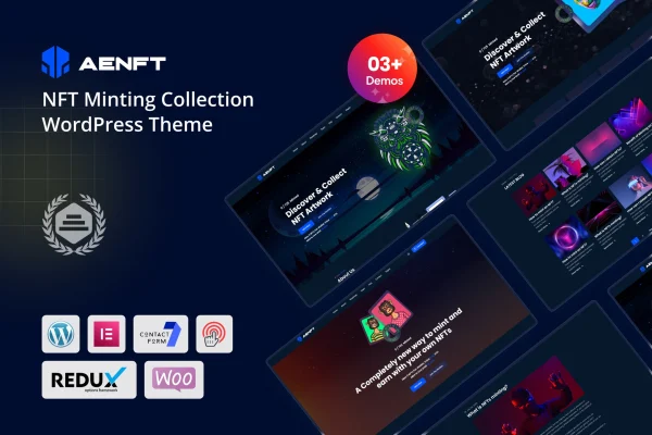 Aenft NFT minting collection WordPress theme preview