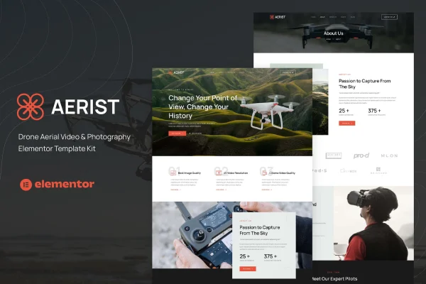 Aerist drone aerial video and photography Elementor template kit preview