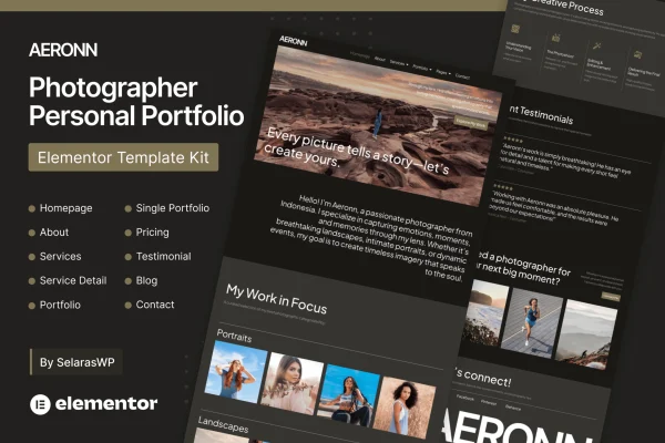 Aeronn personal CV Elementor template kit preview