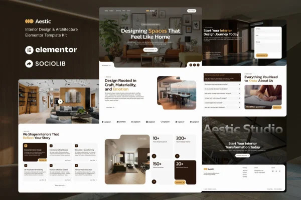 Aestic interior design and architecture Elementor template kit preview