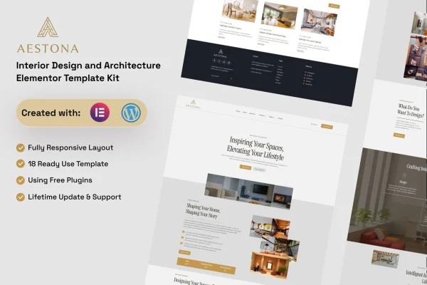 Aestona interior design and architecture Elementor template kit preview