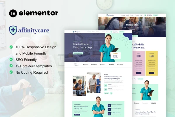 AffinityCare home care and private nursing Elementor template kit preview