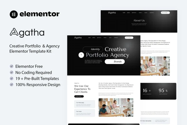 Agatha creative portfolio and agency Elementor template kit preview