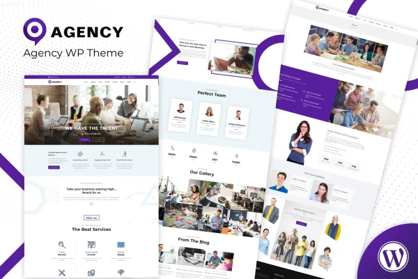 Agency Theme WordPress theme preview with portfolio and services layout