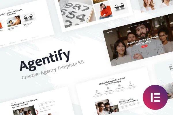 Agentify personal portfolio Elementor template kit preview showing creative portfolio page layouts