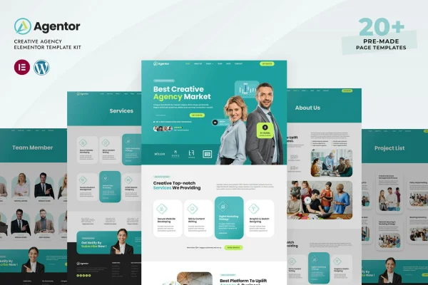 Agentor creative agency Elementor Pro template kit preview