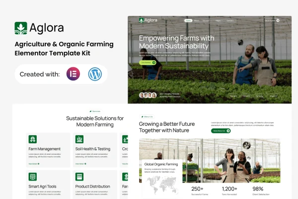 Aglora agriculture and organic farming Elementor template kit preview