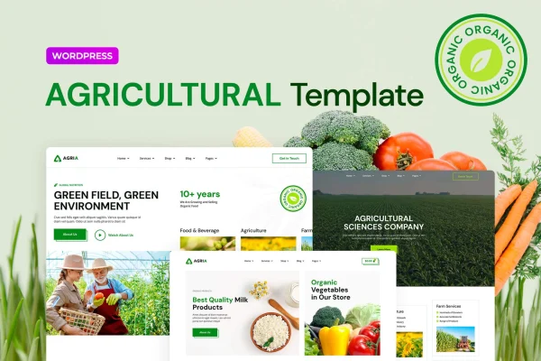 Agria agriculture company Elementor Pro template kit preview