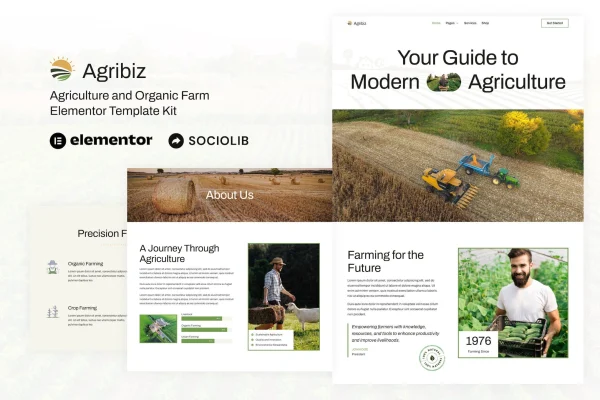 Agribiz agriculture and organic farm Elementor template kit preview