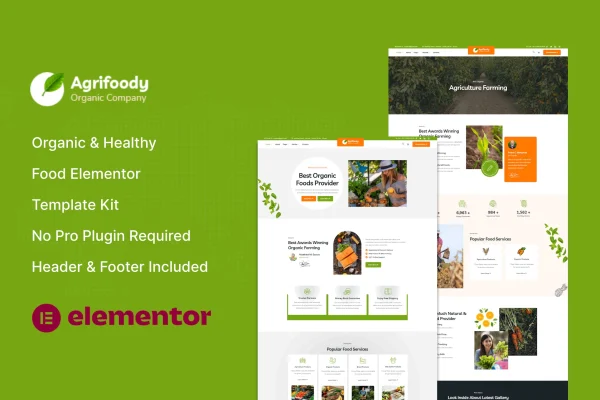 Agrifoody organic and healthy food Elementor template kit preview