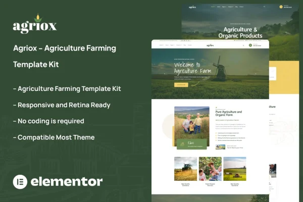 Agriox agriculture farming Elementor template kit preview