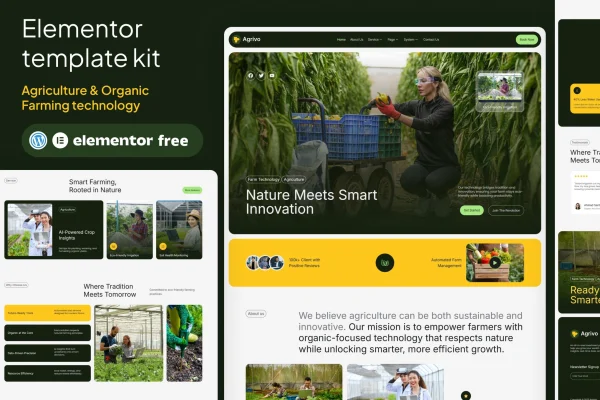 Agrivo agriculture and organic farming Elementor template kit preview